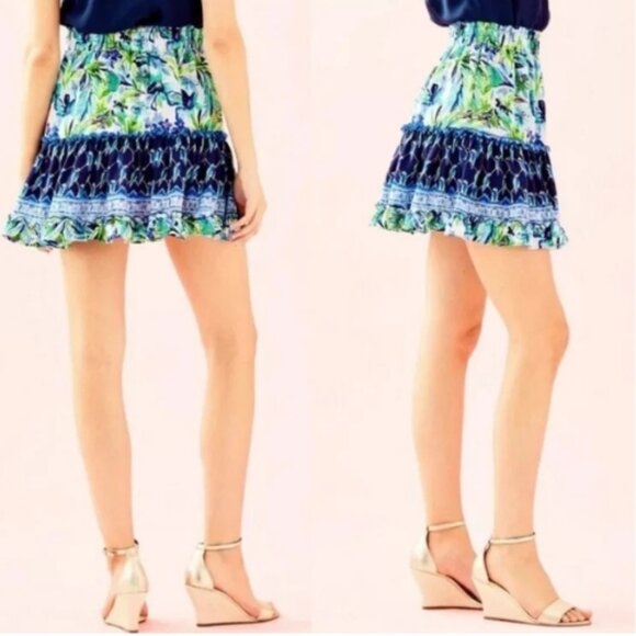 Lilly Pulitzer Raya Blue and Green Floral Skirt XXS - Picture 2 of 11